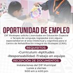 SÚMATE AL EQUIPO DEL CENTRO DE REHABILITACIÓN INTEGRAL DE XICOTEPEC!