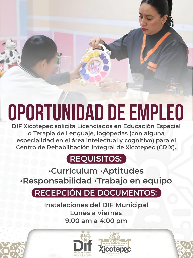 SÚMATE AL EQUIPO DEL CENTRO DE REHABILITACIÓN INTEGRAL DE XICOTEPEC!