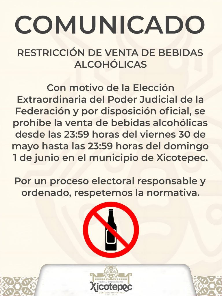 RESTRICCIÓN DE VENTA DE BEBIDAS ALCOHÓLICAS