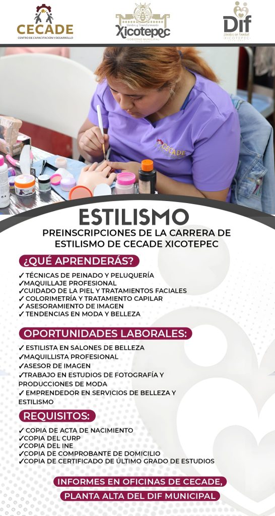 CARRERA DE ESTILISMO DEL CECADE XICOTEPEC ABRE PREINSCRIPCIONES