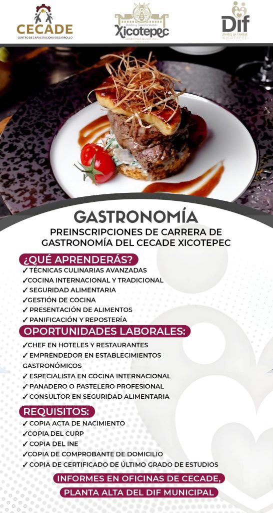ABRE PREINSCRIPCIONES CARRERA DE GASTRONOMÍA DEL CECADE XICOTEPEC