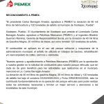 AGRADECIMIENTO A PEMEX POR SU GENEROSA DONACIÓN