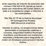RECOMIENDAN AUTORIDADES TOMAR PRECAUCIONES ANTE INTENTOS DE EXTORSIÓN