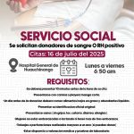 SERVICIO SOCIAL, SE REQUIERE DONADORES DE SANGRE