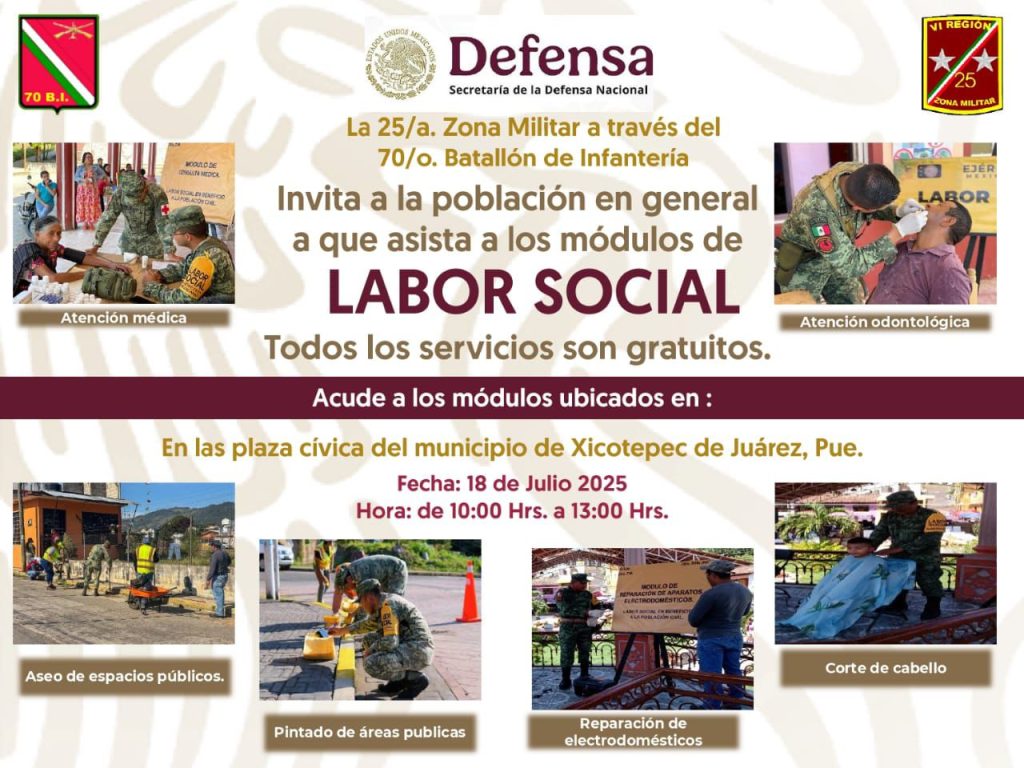 INVITA EJÉRCITO MEXICANO A JORNADA DE SERVICIOS SIN COSTO EN XICOTEPEC