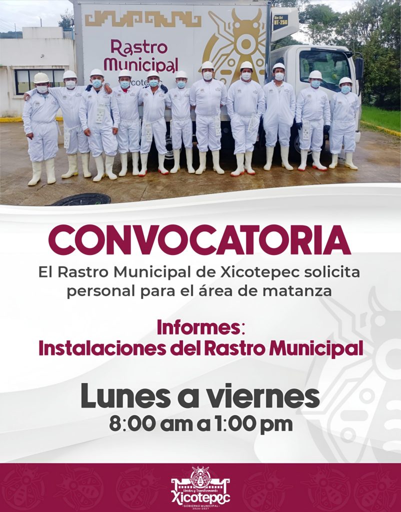RASTRO MUNICIPAL ABRE OFERTA DE EMPLEO, ACÉRCATE PARA INFORMES