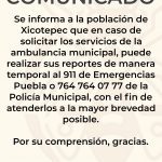 COMUNICADO CON RELACIÓN A LA AMBULANCIA MUNICIPAL DE XICOTEPEC