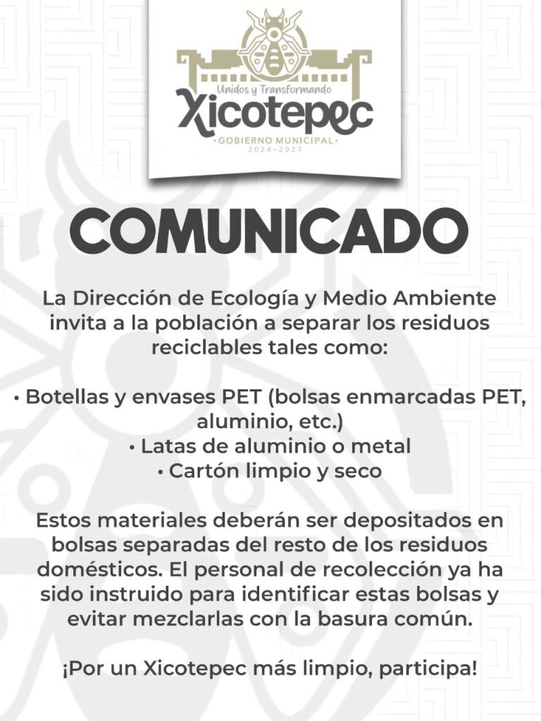 INVITA ECOLOGÍA A SEPARAR RESIDUOS PARA RECICLAR Y DISMINUIR CONTAMINACIÓN