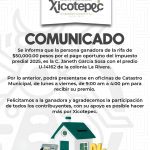 RIFA DEL PREDIAL YA TIENE PERSONA GANADORA, GRACIAS POR APORTAR AL DESARROLLO DE XICOTEPEC