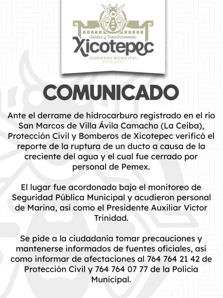 ESFUERZOS COORDINADOS ANTE DERRAME DE HIDROCARBURO EN LA CEIBA