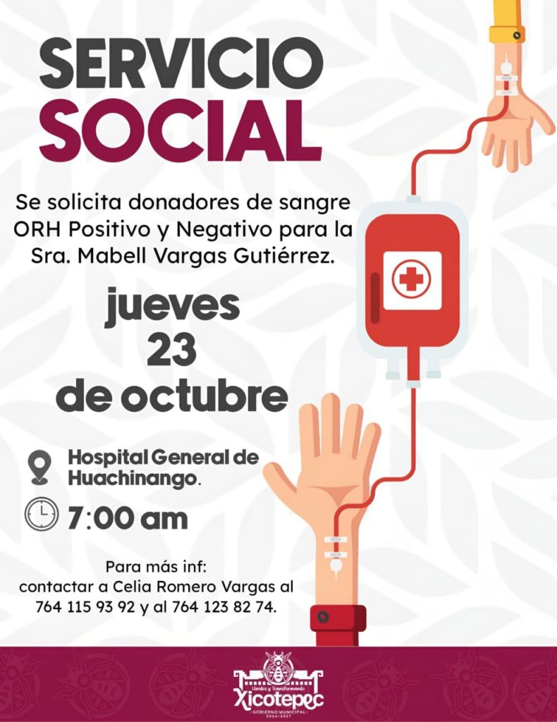 SERVICIO SOCIAL, SE BUSCA DONADORES DE SANGRE